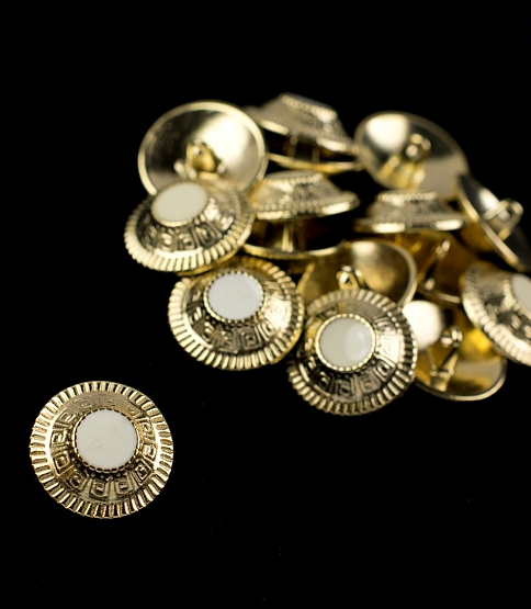 White & Gold Metal Shank Button x5 - Click Image to Close